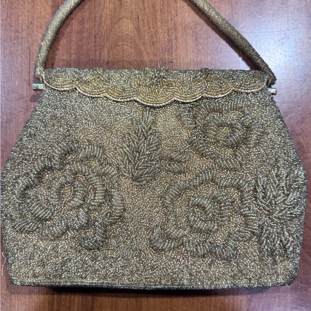 Vintage Gold Beaded Clutch